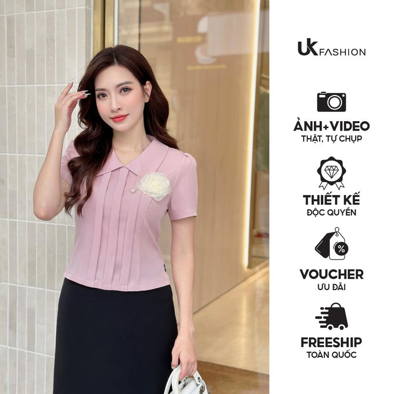 Áo Sơ Mi Cổ Sen Vai Bồng Ly Dọc UK Fashion Công Sở Nữ Thiết Kế Nhẹ Nhàng, Thanh Lịch Vải Mềm Mịn Top UKSM2405005