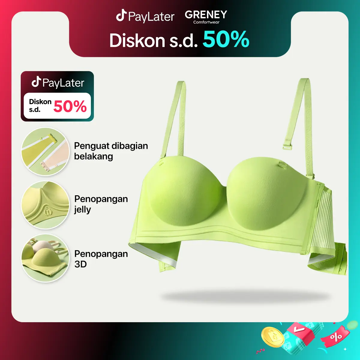 GRENEY-Gbras- Bra Multi Model Bergesper Tali Bisa Dilepas Pakaian Dalam Push Up Bra Wanita Sport Tanpa Kawat Busa 89659 Bh