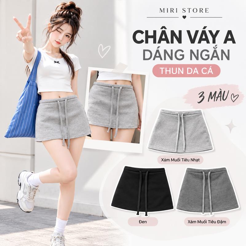 MIRI | Chân Váy Chữ A Ngắn Nữ Vải Thun Da Cá Trơn Lưng Thun Dây Rút Eo Form Ôm Nhẹ Style Y2K Ulzzang