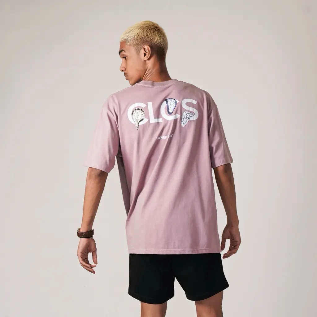 Kaos Distro Celcius Clock Melt T-shirt Dusty Pink  Atasan Lengan Pendek Pria Wanita Unisex Oblong Combed