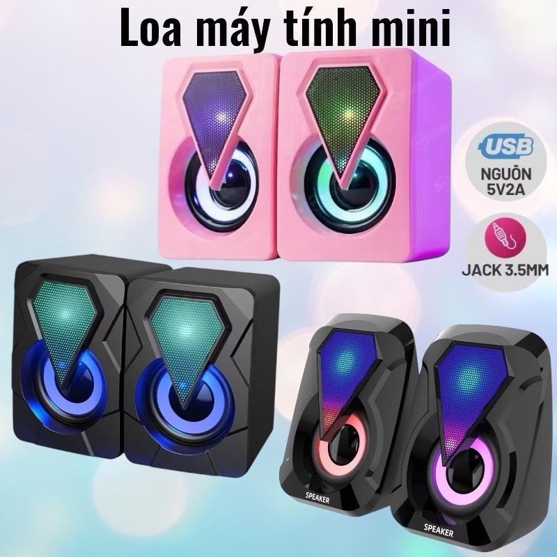 Loa máy tính vi tính mini LED RGB gaming, loa mini để bàn laptop bass mạnh giá rẻ E-1046/1053