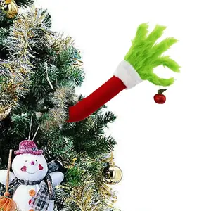 2025 Green Fur Monster Arm Pendant Christmas Decor Green Grinch Monster Doll Arm Elf Arms Christmas Tree Home Party Ornament