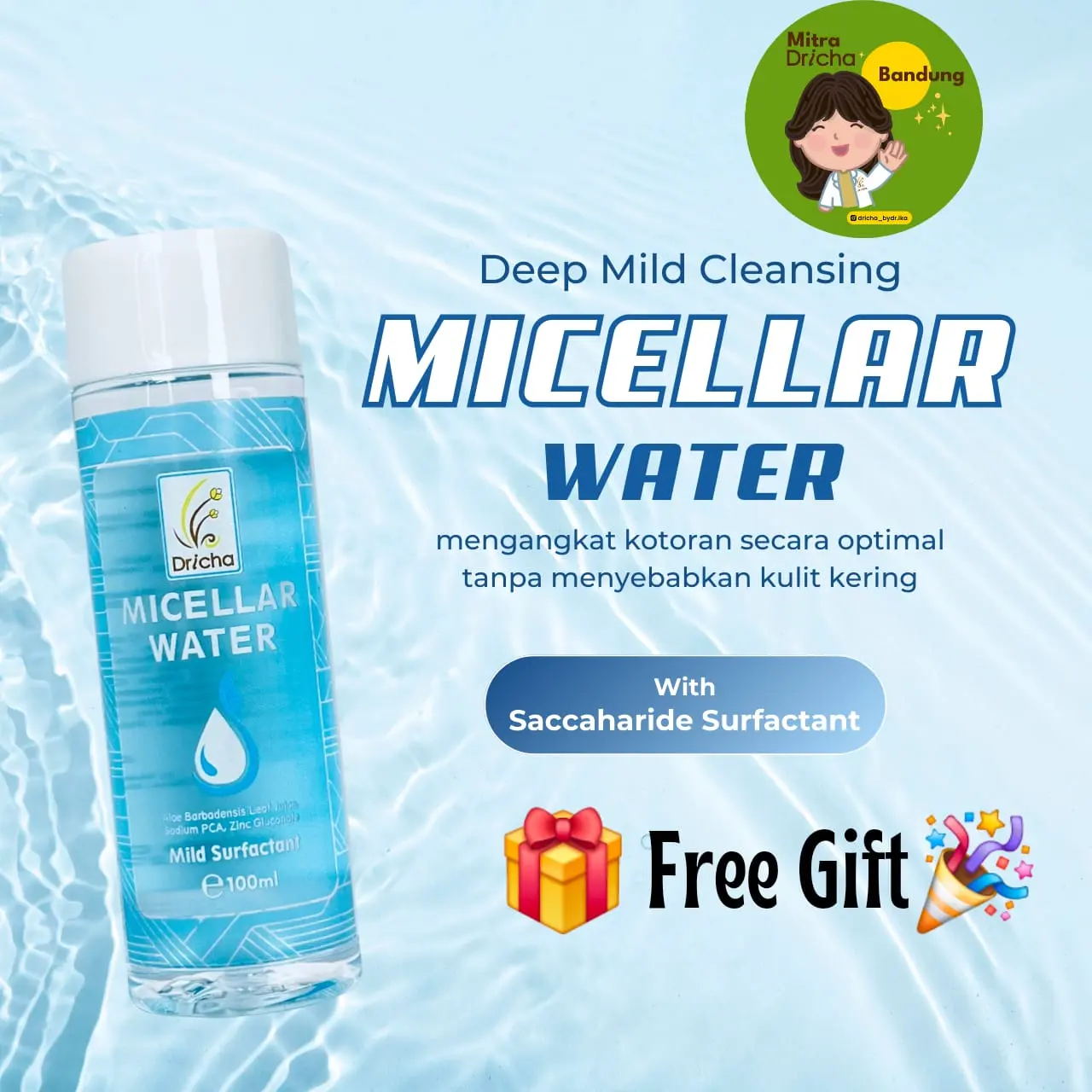 Dricha Micellar Water Mild Deep Cleansing Remover, Cleaning make up Wajah, kotoran dan minyak berlebih