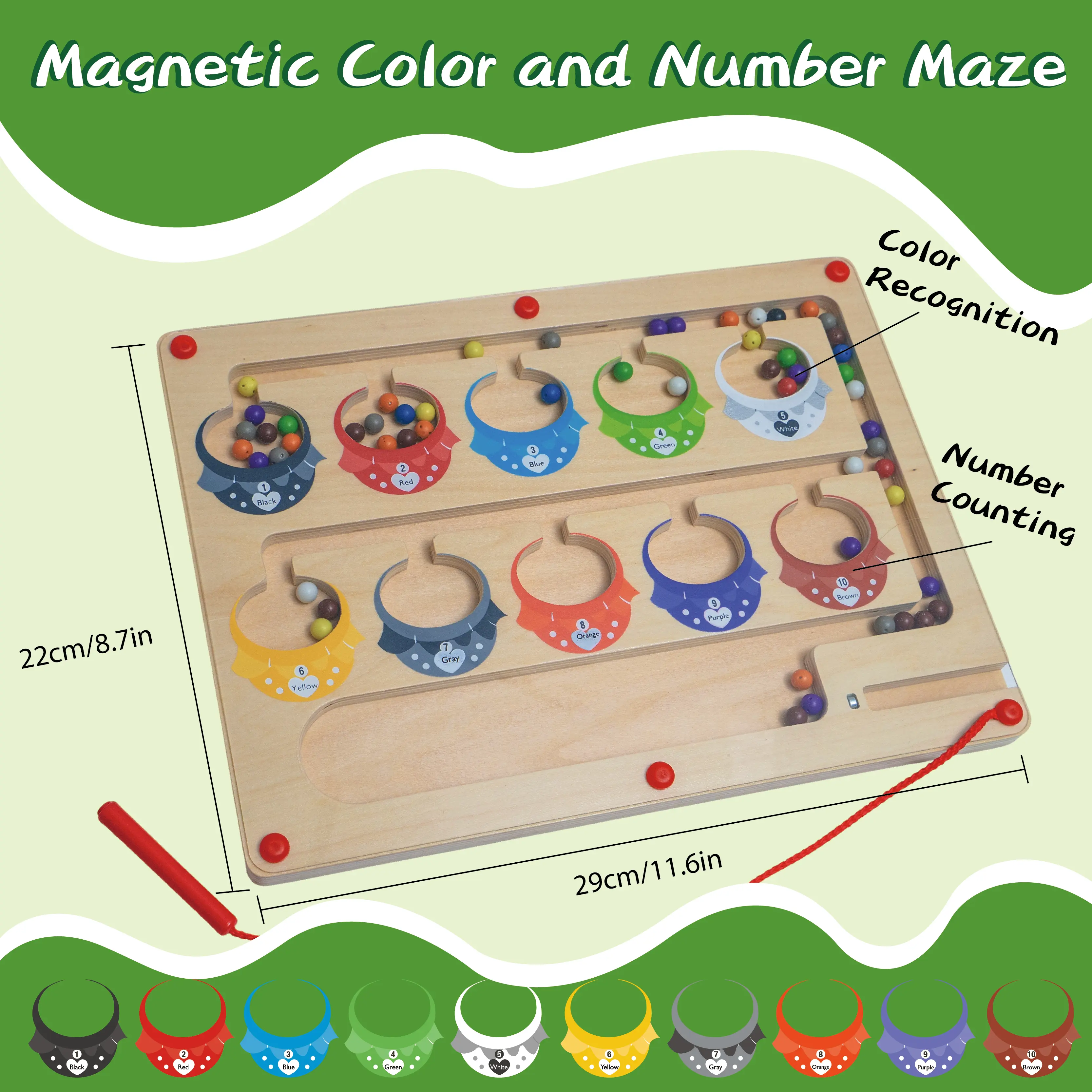 Montessori toys, magnetic color number mazes, wooden toys fine motor skills toys, suitable for boys and girls
