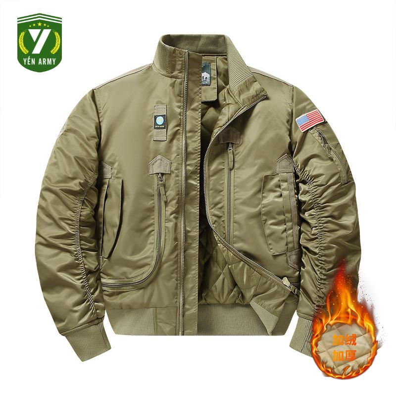 Áo Khoác Pilot Phi Công Chần Bông 3 Lớp Dày Màu Vàng Cát Đen Xanh Rêu - Mã PL1983 - Tặng Kèm Lá Cờ Việt Nam Dán Áo