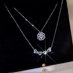 สร้อยคอโคลเวอร์รัก ชุบเงิน สร้อยคอผู้หญิง จี้โคลเวอร์นำโชค สร้อยคอแพลตตินั่ม ทนทาน ไม่ซีดจาง