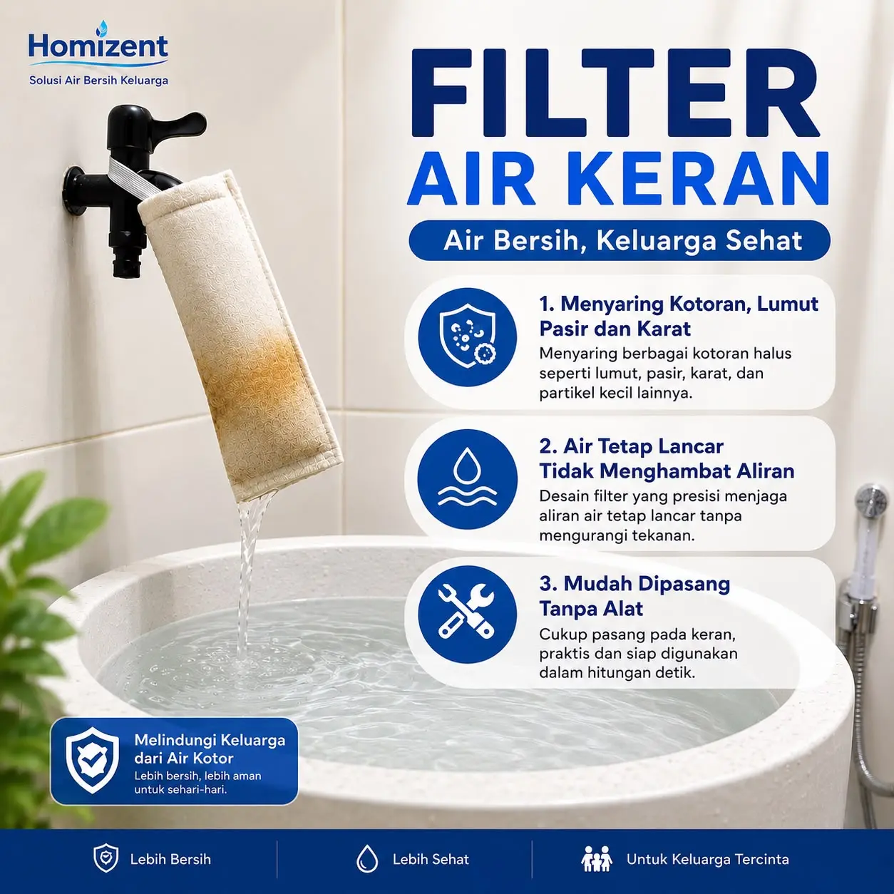 Filter air keran saringan penjernih air kain tebal slobong penahan air cocok untuk air yang keruh, berpasir dan berdebu Water Water