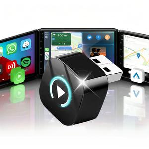 ミニ2-in-1ワイヤレスカープレイアダプター＆Android、高速安定接続、遅延なし、OEM有線用自動ワイヤレスアダプター、2.4/5GHz WiFiとBluetooth 5.0搭載のワイヤレスUSBカープレイ、カーエレクトロニックスアクセサリー