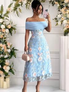 Vestido de un solo hombro con bordados florales elegantes, vestido para fiesta de color sólido, vestido de noche moderno para mujer, perfecto para ocasiones especiales