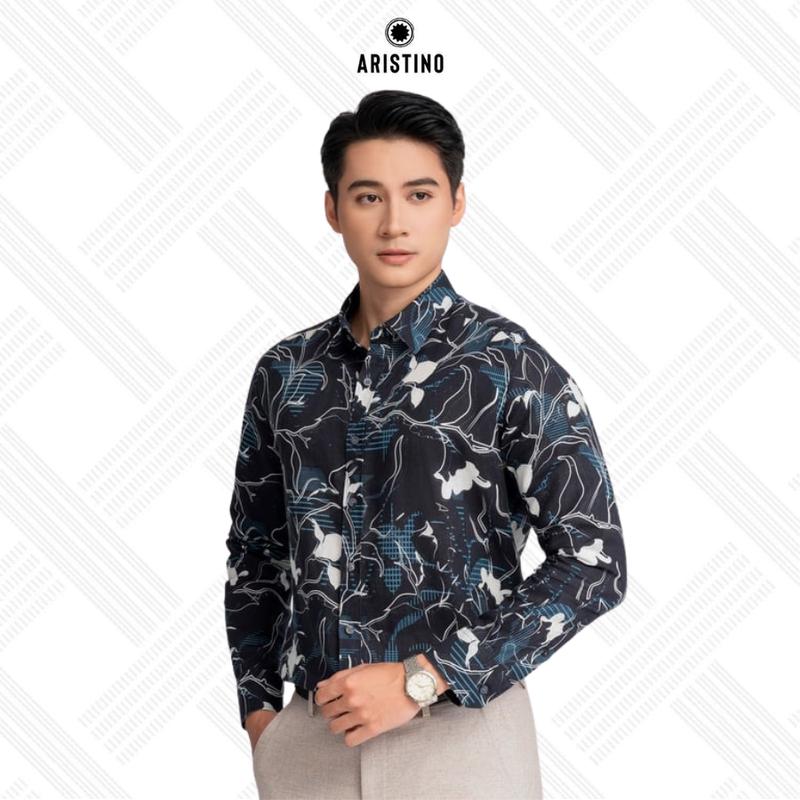  ARISTINO Áo Sơ Mi Nam Linen phom dáng Brezza suông rộng màu sắc lịch lãm kết hợp họa tiết lấy cảm hứng từ những bông Hoa Biển cách điệu ALSM120Z 