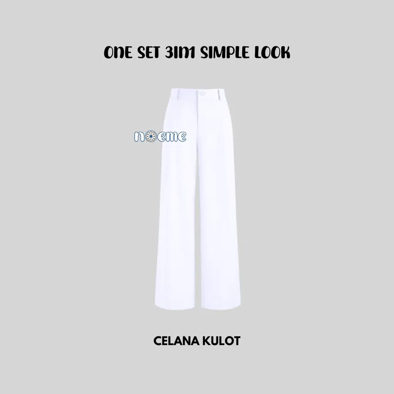 One Set 3in1 Simple Outfit Kaos Kerah Celana Kulot Knit Ikat Pinggang Korean Style Noeme 015 one  set 4