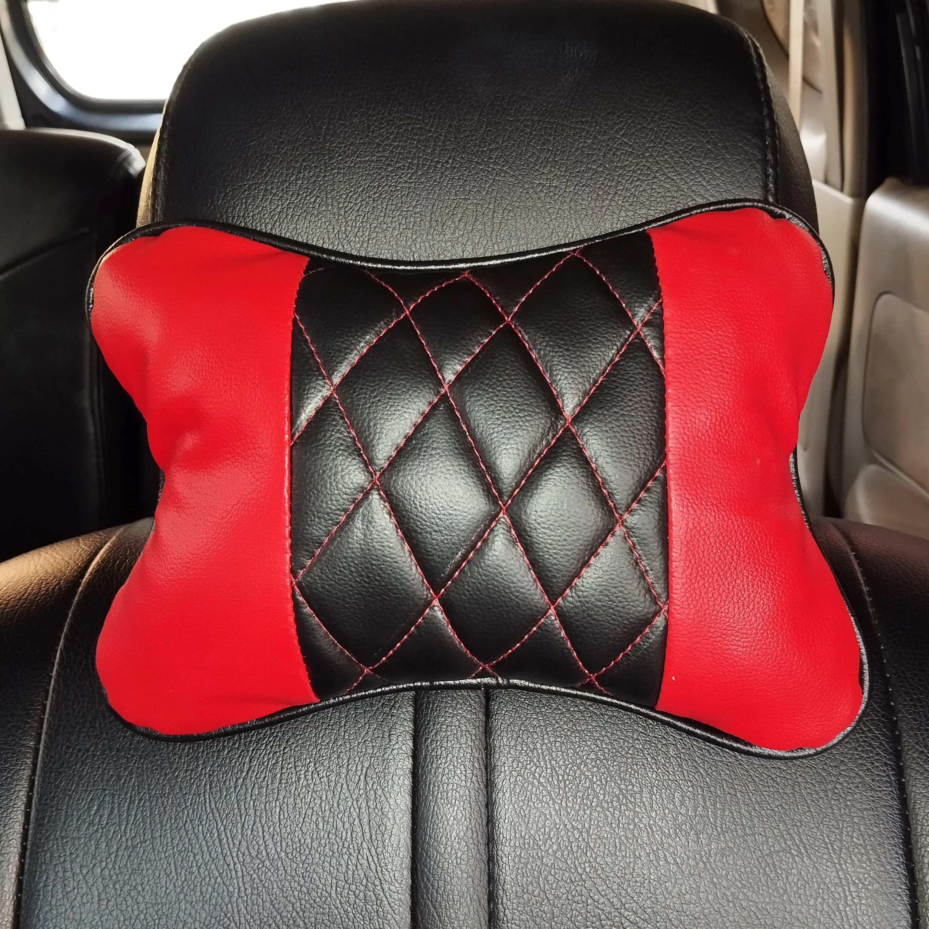 Bantal Leher Headrest Mobil Elegan dan Empuk untuk Avanza, Agya, Ayla - Termurah Aksesoris Car Leather Orange