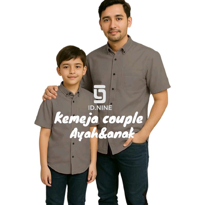 kemeja polos couple warna abu tua lengan pendek katun keluarga 0
