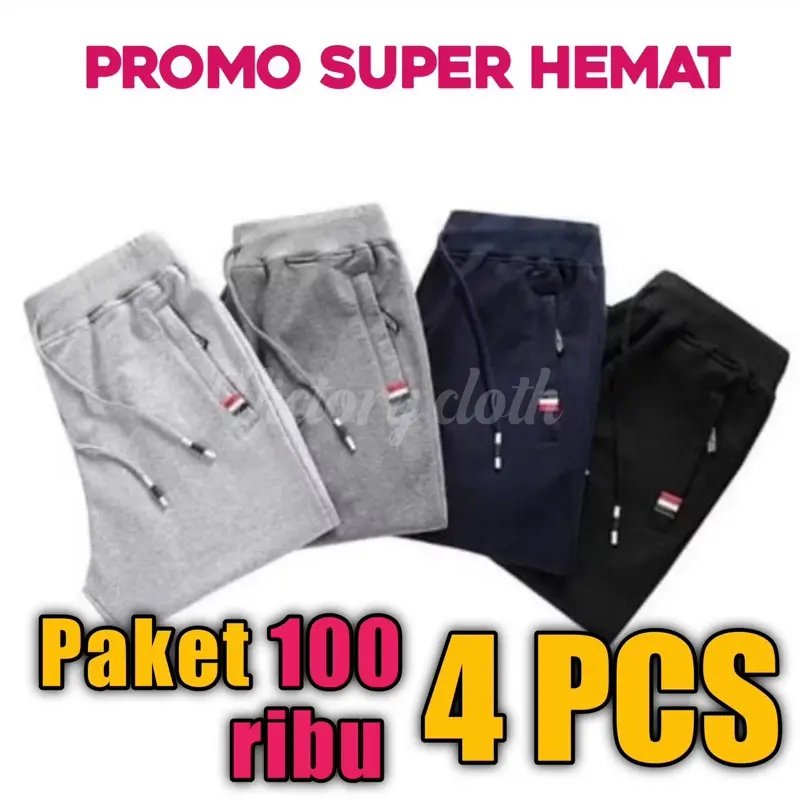Paket 4 Celana Jogger Babyteri Tebal Lembut Pria Trining Gym Uniseks Berpori Nyaman Olahraga Sport Lari Joger Pants pakaian termal swetpants hitam