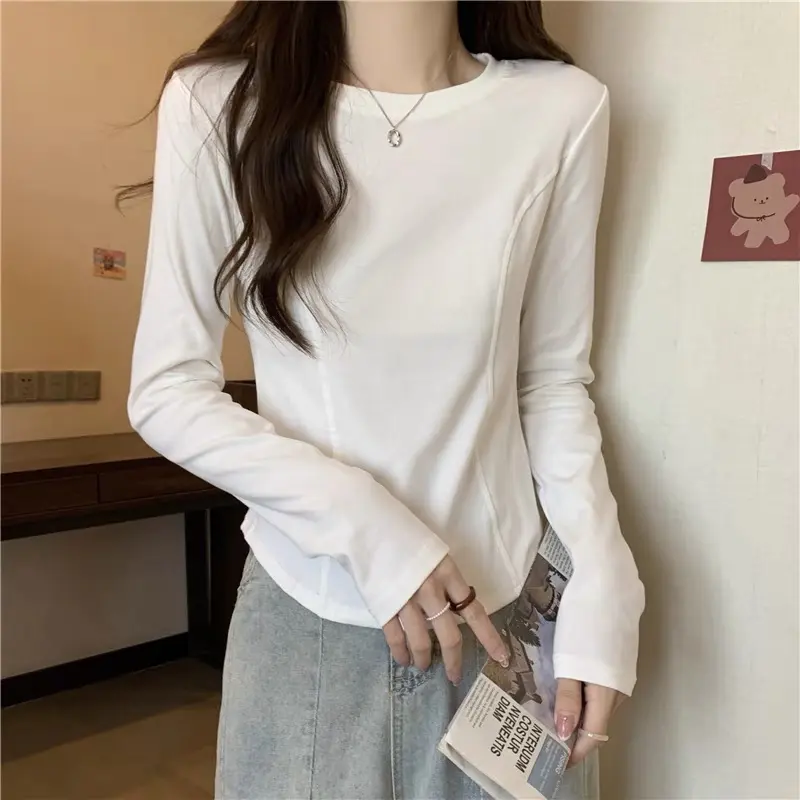 Kaos Basic Wanita Lengan Panjang / Kaos Ootd Putih Polos Wanita Kekinian 2024