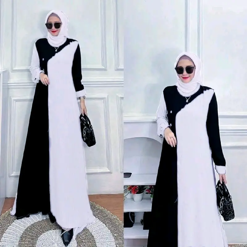 Gamis Dewasa Gamis Crinkle Airflow Baju Muslim Dewasa  Kondangan Pesta Wanita Kain Lembut Nyaman Tebal Dress Lebaran Syari Zipper Mewah Panjang 1
