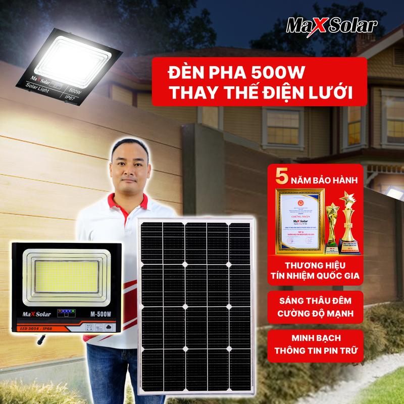Đèn Pha 500w MaxSolar M-PA500W - Chiếu sáng mạnh tấm pin MONO led 5054