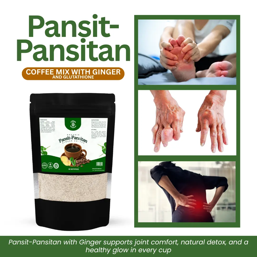 Pansit Pansitan Coffee for Gout & Uric Acid | No Sugar Herbal Coffee 5in1  for Pamamaga & Joint Pain | With Ginger & Stevia Detox | 100g 10 Servings +  Free Ginger Patch