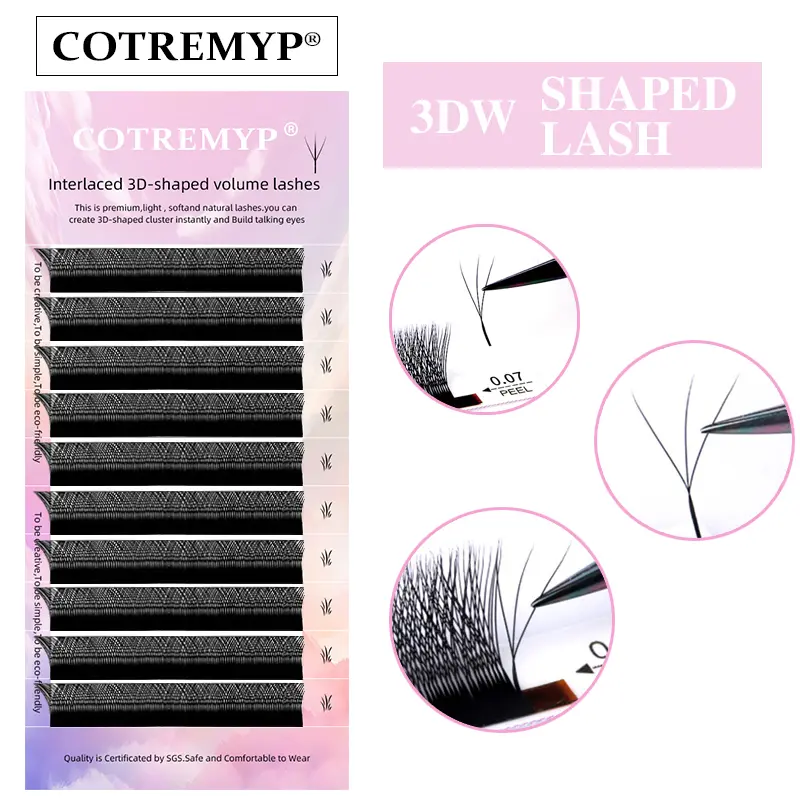 Lông Mi Cỏ Ba Lá Ma Thuật COTREMYP, Nối Mi Khối Lượng 3D, Hình Chữ W, 0.07 D / D +, Giúp Người Hâm Mộ Dễ Dàng 1