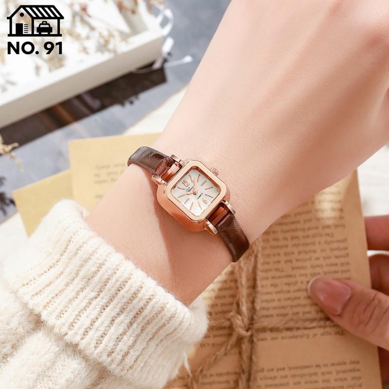 Đồng hồ nữ mặt vuông dây da nhân tạo phong cách tối giản thanh lịch