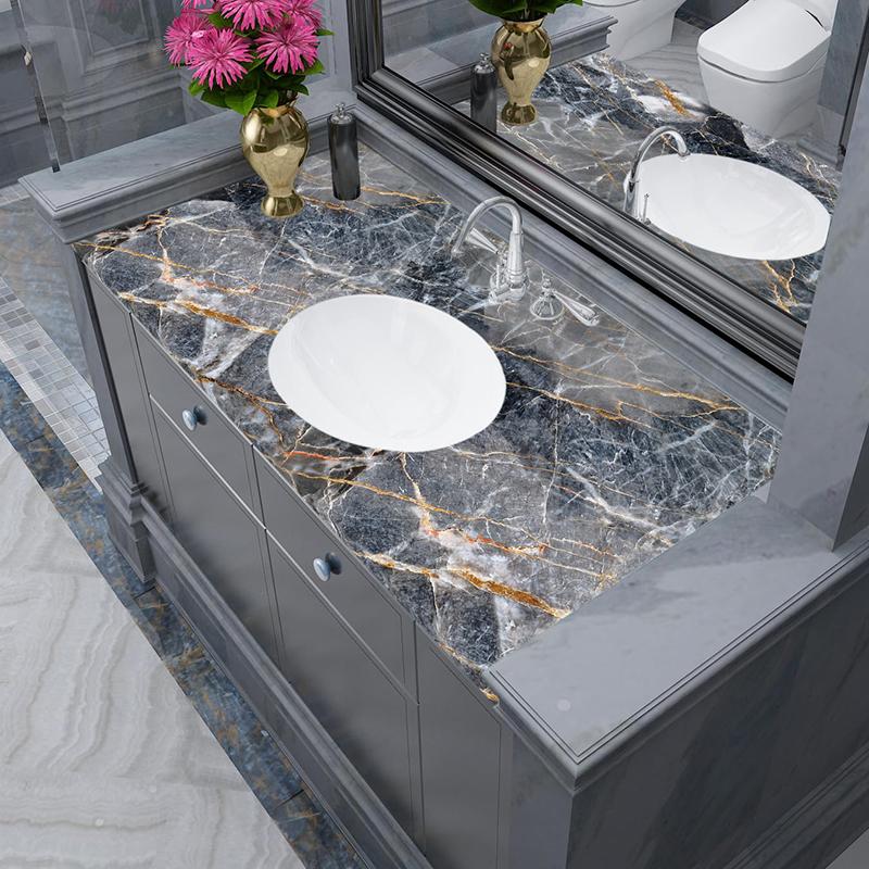 Wallpaper Dapur Anti Minyak dan Panas – Motif marmer 3D, bahan aluminium foil, ukuran 60cm x 6m per roll. Cocok sebagai stiker kertas pelapis dapur yang tahan lama dan praktis 5