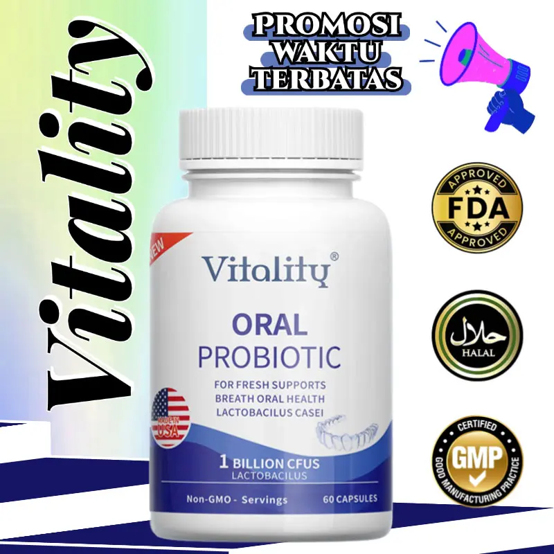 Suplemen Probiotik Oral Untuk Bau Mulut, Radang, Kerusakan Gigi, Kesehatan Gusi, Dan Kesehatan Mulut Dan Gigi, 60 Softgels vitamin d & k  suplemen kesehatan