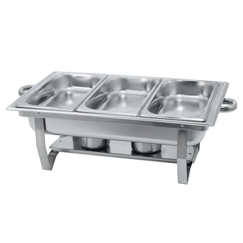 Product Introduction of 9L 3 Plates Foldable Stainless Steel Square Buffet Stove Dish Set Container Food Warmer Chafing Dish Full Buffet 19
