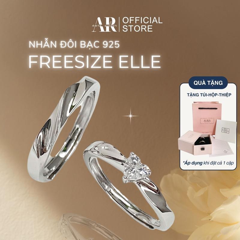 Nhẫn đôi nam nữ bạc 925 nhẫn cặp tự chỉnh size trái tim đính đá Elle-AURA SILVER-ND17