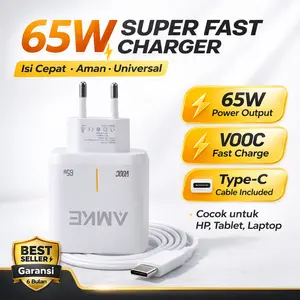 AMKE Adaptor Charger 65W Super Fast Charging VOOC Type-C Kabel Data Universal untuk OPPO Android VIVO Xiaomi Garansi 1 Tahun - Adapter Kabel Adapter