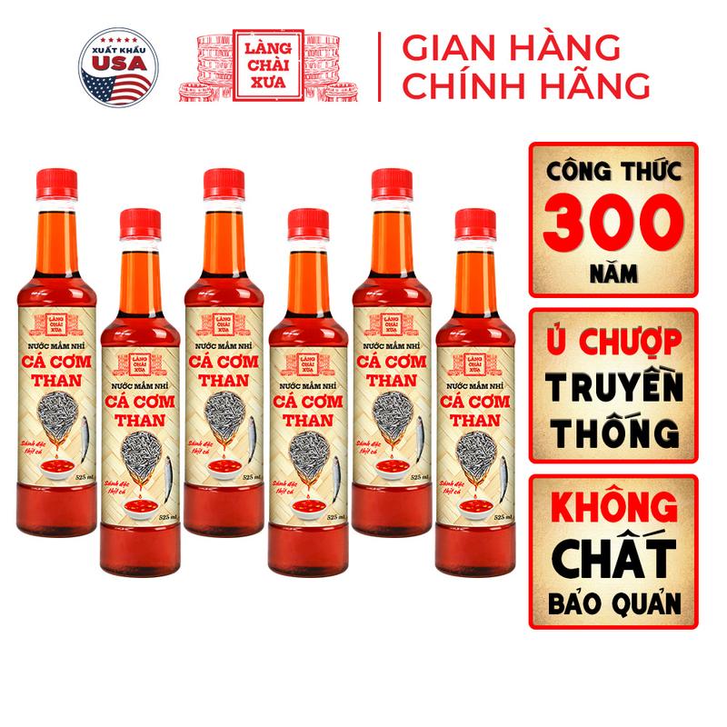 Thùng 6 chai nước mắm nhỉ cá cơm than truyền thống Làng Chài Xưa 525ml/chai