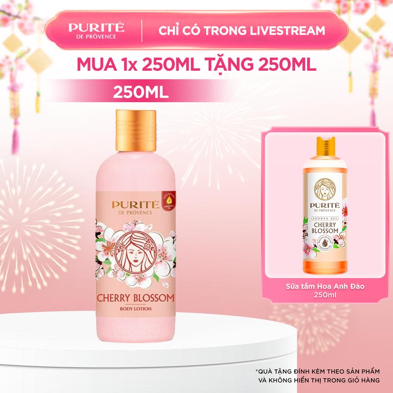 Combo Sữa Dưỡng Thể Thiên Nhiên Purité Hương Hoa Anh Đào 250ML + Tặng Sữa Tắm Purité Hoa Anh Đào 250ML