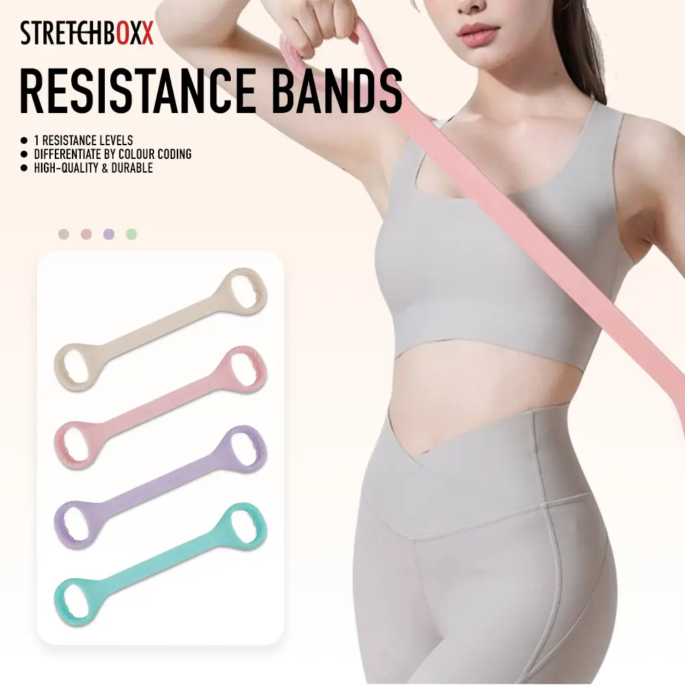 StretchBoxx Premium Figure-8 Resistance Bands Silicone - Heavy-Duty for All Gym, Pilate & Yoga Fitness Levels