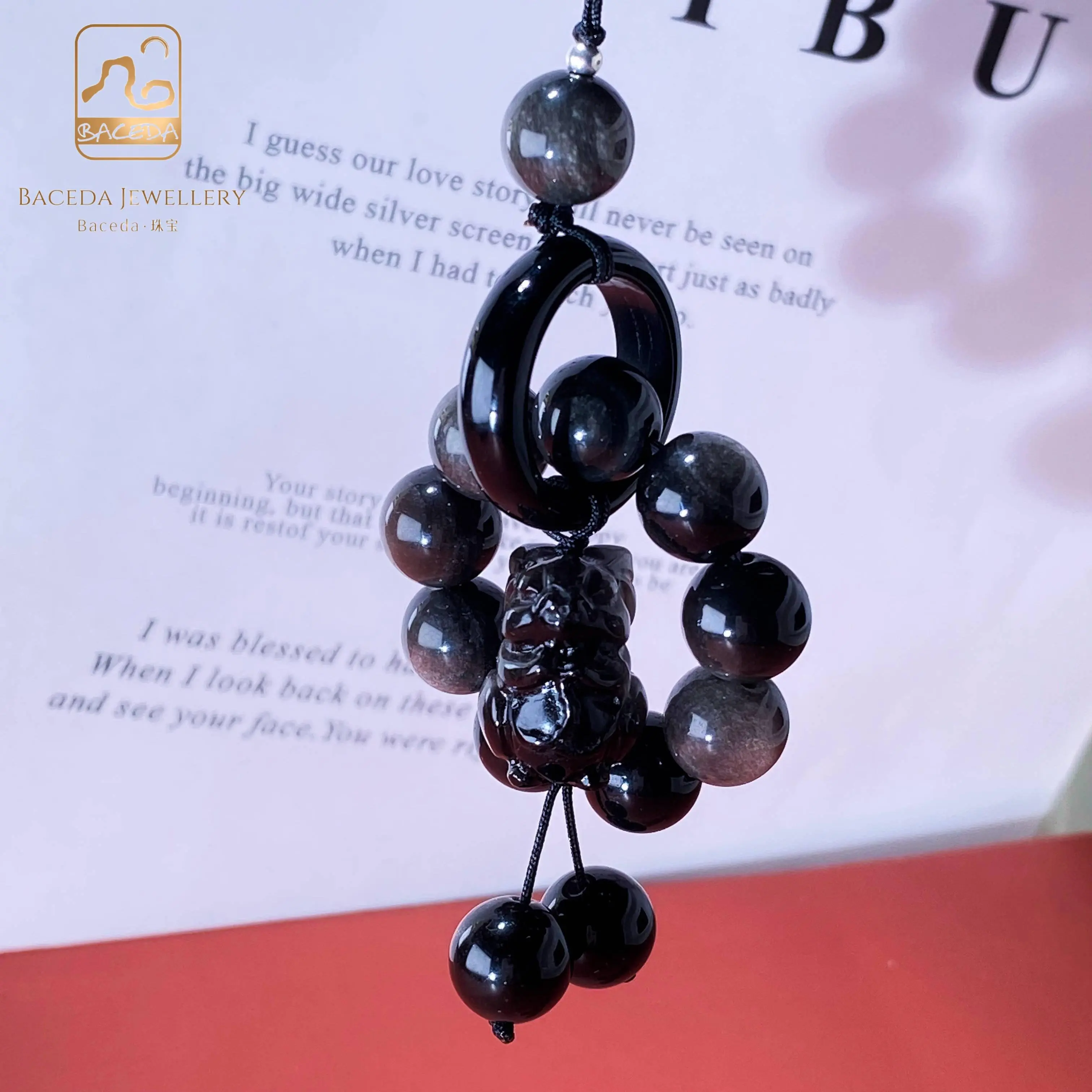 Mặt dây chuyền thỏ obsidian cny, bùa chú cho điện thoại / ô tô / túi xách0117
