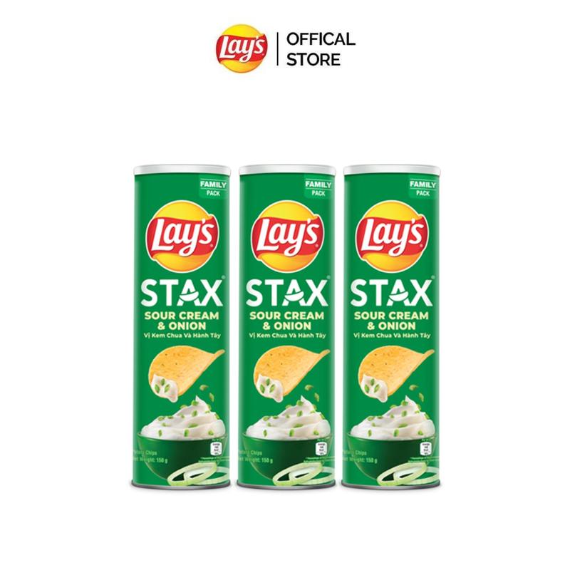 Combo 3 Snack Lay's Stax 150G Kem Chua và Hành Tây