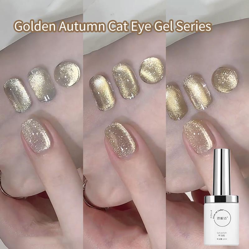  Bộ Gel Sơn Móng Tay Mắt Mèo Màu Vàng Mùa Thu Hàng Mới Về 2025 Gương Lung Linh Cần Đèn Làm Móng Để Khô 