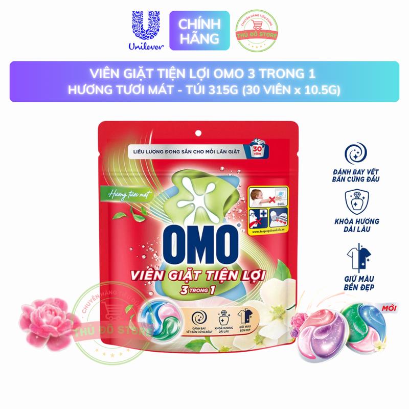 Viên Giặt OMO Tiện Lợi 3 Trong 1 Hương Tươi Mát - 30 Viên/ Túi