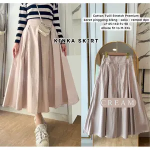 Rok Wanita Soul.id Kinka Korean Style Polos Bahan Twill - Ukuran Standart Sampai Jumbo - Karet, Nyaman rok flare Rempel rok  kerja