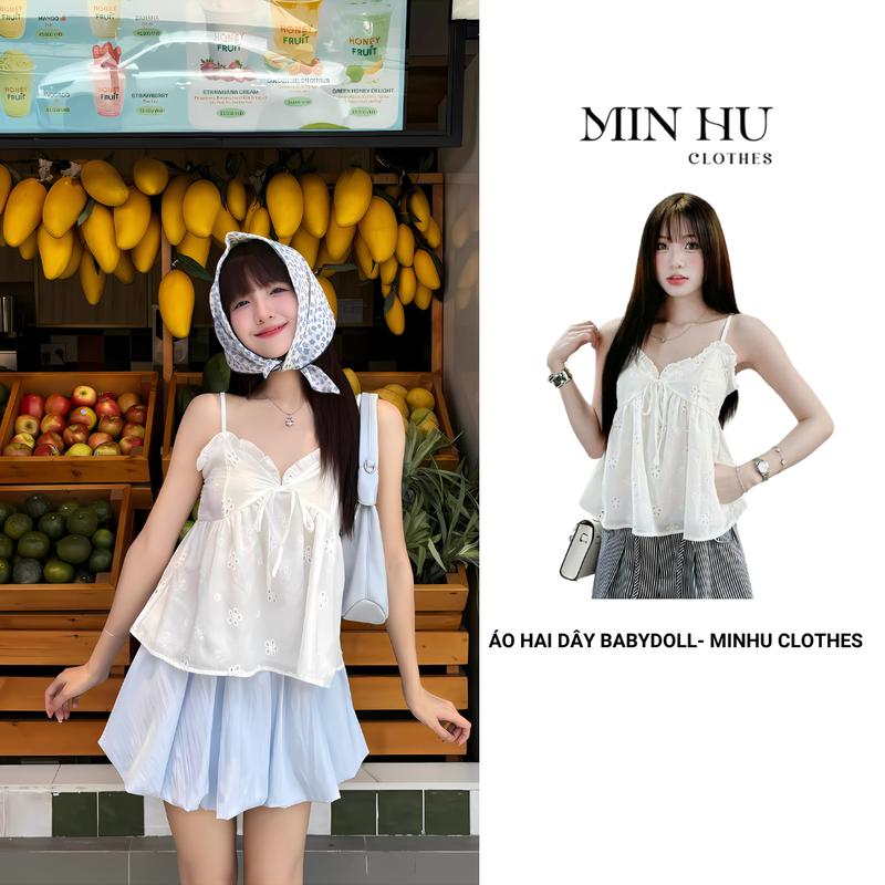  Áo 2 Dây Babydoll MINHU CLOTHES Áo 2 Dây Cổ V Đi Biển Chất Xô 2 Lớp  Họa Tiết Đục Lỗ Hoa Cúc Hot Trend  AK02  