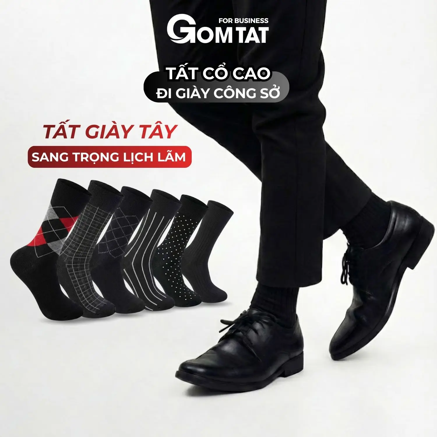 Tất giày tây họa tiết gân chìm màu đen, vớ cổ cao Nam cao cấp, chất cotton hút ẩm, thoáng khí, tất nam cổ cao, vớ đi giày tây Menswear - GOM
