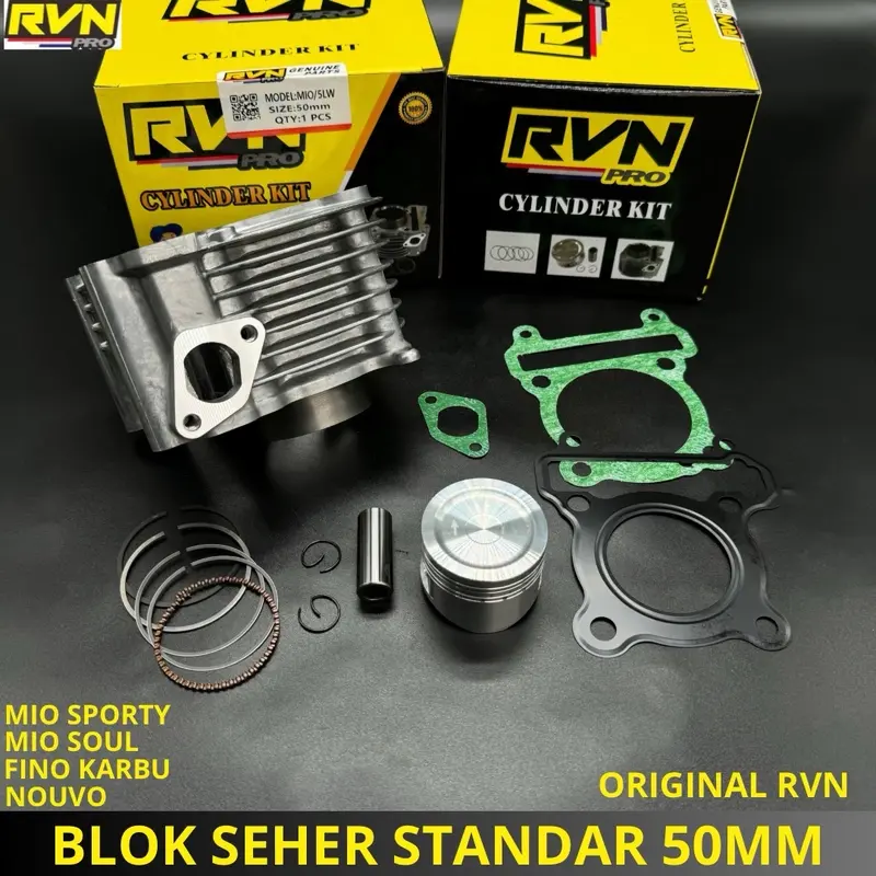 BLOCK SEHER BORING BLOK SEHER MIO SPORTY MIO SOUL MIO LAMA NOUVO ORIGINAL RVN PLUS PISTON KIT SEPAKET FREE PAKING 5LW 6