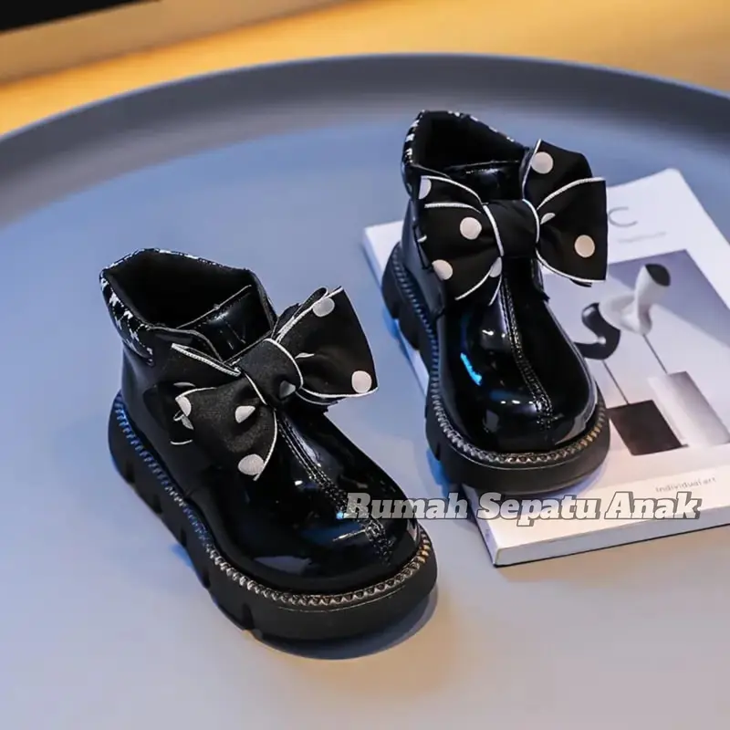 Sepatu Anak Perempuan Model Boot Pita Vulkadot Fashion Anak Keren dan Lucu Trendy 2