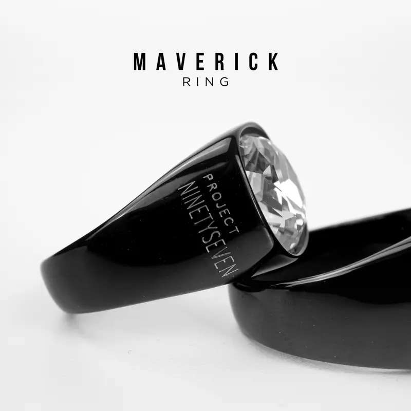 PROJECT NINETYSEVEN - MAVERICK Ring - Cincin Pria Wanita, Permata, Titanium, Mewah, Elegan, Cincin Anti Karat, Anti Luntur Aksesoris Black (BELI 3 GRATIS 1) 1