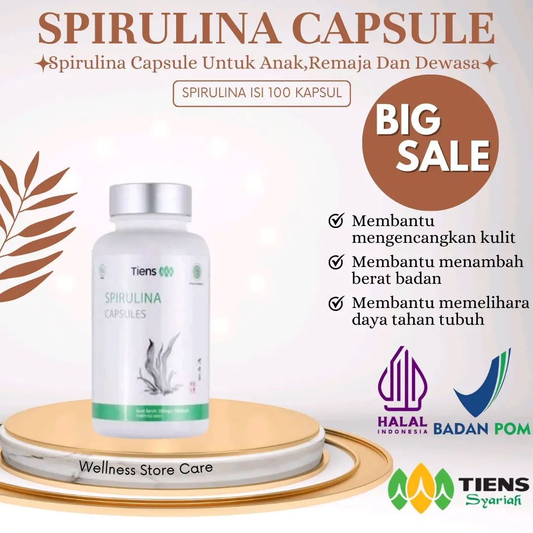 Kapsul Spirulina Masker Wajah Original - 100 Kapsul Mencerahkan