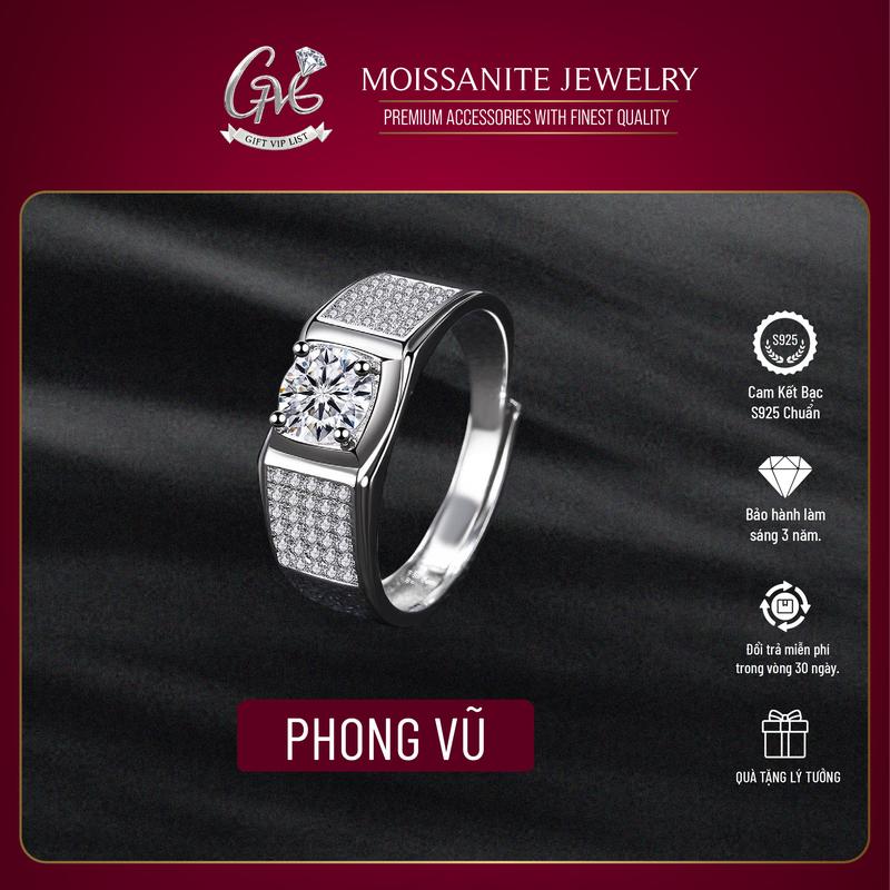 Nhẫn Nam Nữ GVL Phong Vũ S925 – Freesize, Khung Bản Vuông Đá Moissanite | Trang sức sang trọng, Mạnh mẽ, Quý phái, Nhận khắc tên theo yêu cầu
