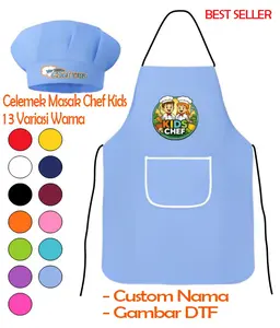 Ulf Fasions Apron Dan Topi  CheF Anak Satu Set Gratis Custom Nama Untuk Koki Cilik Memasak Master Chef Kids