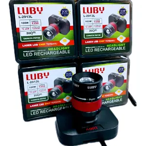 Senter Kepala Luby zoom 100w. tahan 72 jam. batre 7200 mAh lithium. 1350 lument. cahaya putih. lengkap dengan tali dan adaptor.