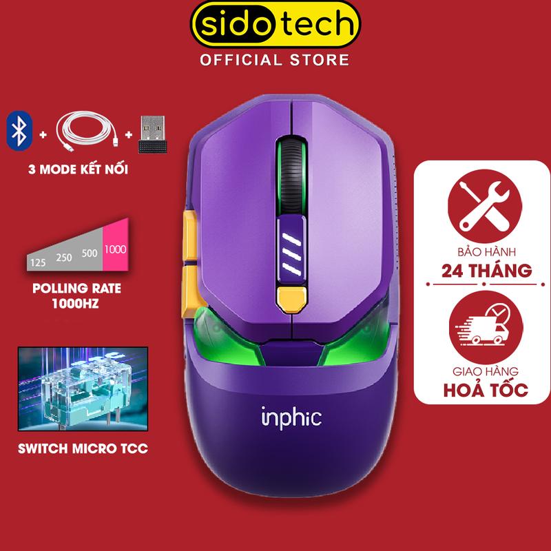 Chuột không dây gaming SIDOTECH INPHIC YC-XS 1000hz 3 mode bluetooth độc lạ pin sạc led RGB có app công thái học
