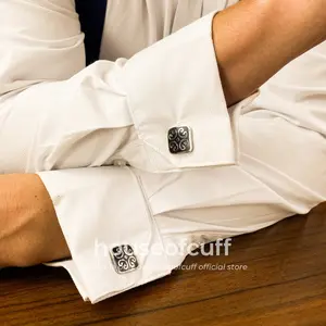 Houseofcuff Cufflinks Manset Kancing Kemeja French Cuff Kotak Hitam Motif Silver CF005