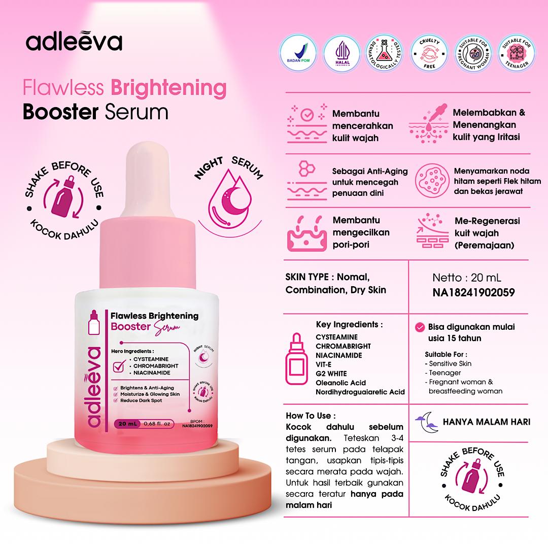 [Mv] ADLEEVA - Flawless Brightening Booster Serum - Untuk Mencerahkan dan menyamarkan hiperpigmentasi pada kulit yang telah teruji seperti noda gelap flek hitam, melasma hingga PIH, hingga memperbaiki tekstur kulit. Kusam Pencerah