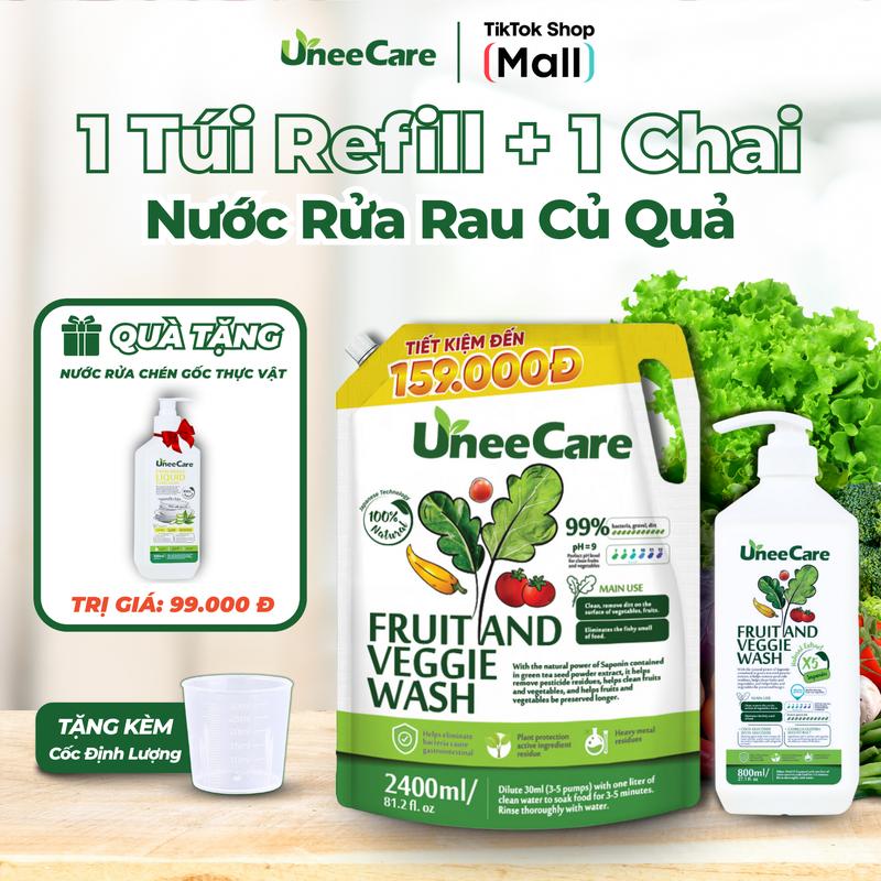   Combo tiết kiệm  Túi Refill 2.4L + 1 Chai 800ML Nước ngâm rửa rau củ hữu cơ UneeCare - Tặng 1 Nước rửa chén 500ml 